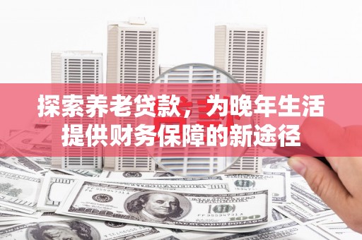 台东探索养老贷款，为晚年生活提供财务保障的新途径